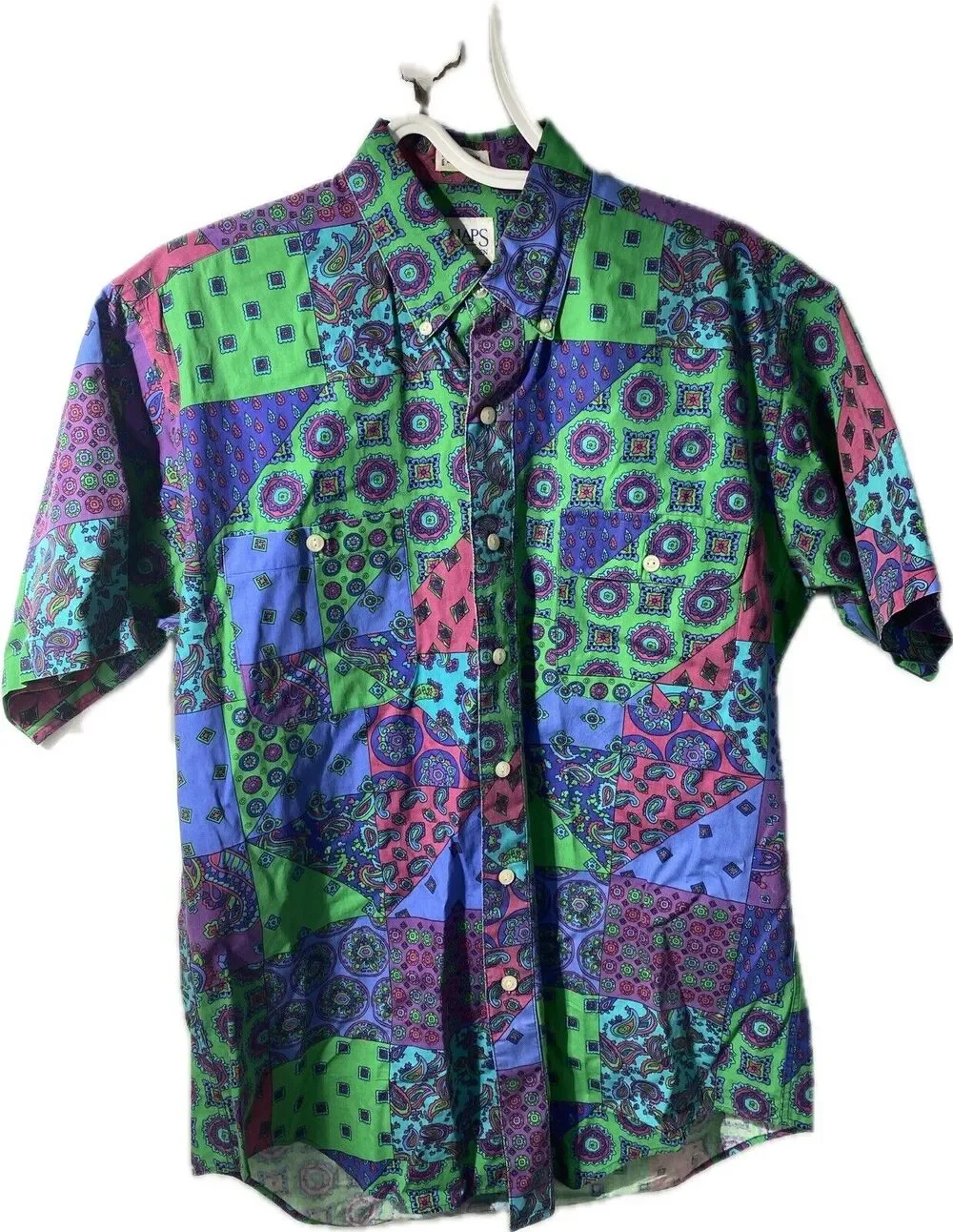 Vintage Chaps Ralph Lauren Top Shirt Womens M Paisley Colorblock Blue Green